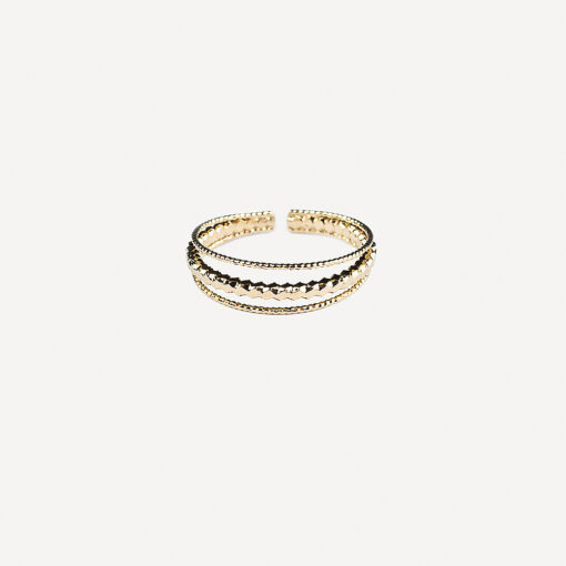Bague 3 rangs boules plaqué or – Image 2