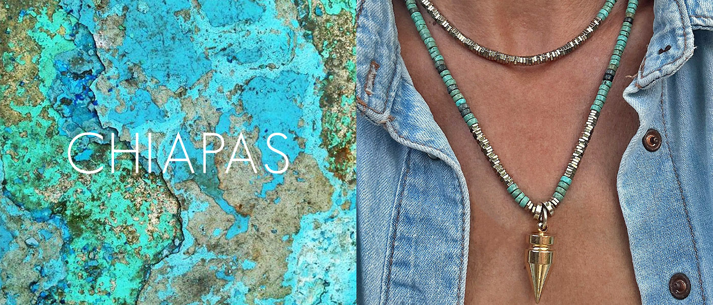 collection_bijoux_delfine_chiapas_turquoises_or_pendule_colliers_ambiance_mexique_soleil